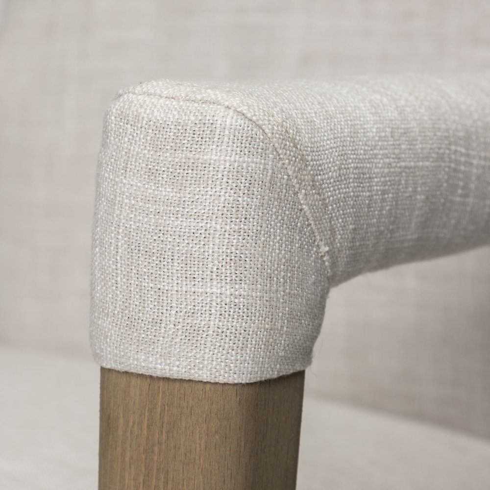 Cream Fabric Wrap Brown Wood Frame Dining Chair. Picture 7