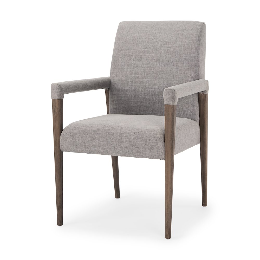 Grey Fabric Wrap Brown Wooden Frame Dining Chair. Picture 1