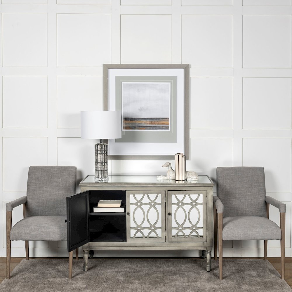 Grey Fabric Wrap Brown Wooden Frame Dining Chair. Picture 7
