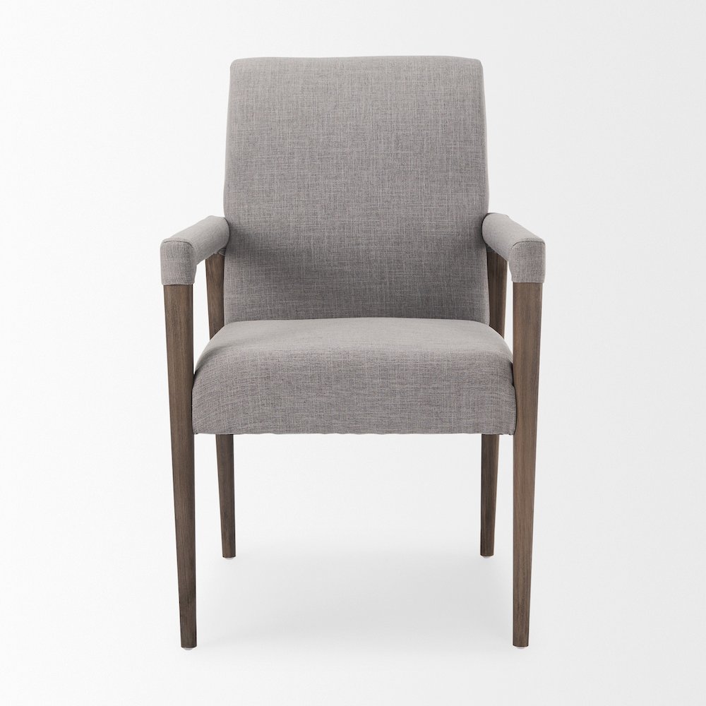 Grey Fabric Wrap Brown Wooden Frame Dining Chair. Picture 10