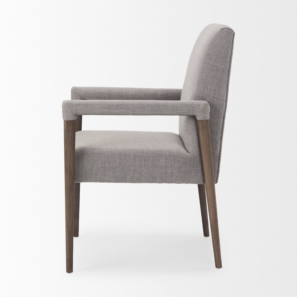 Grey Fabric Wrap Brown Wooden Frame Dining Chair. Picture 11