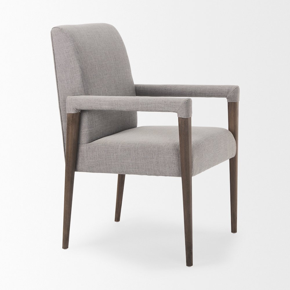Grey Fabric Wrap Brown Wooden Frame Dining Chair. Picture 14