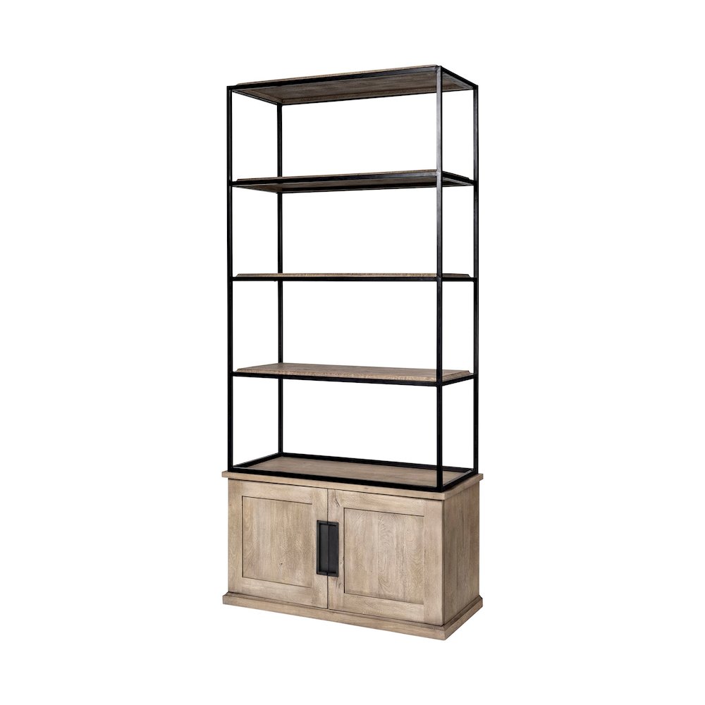 Light Brown Wood And Iron Three Shelf Shelving Unit 41.5L X 18.5W X 9. Picture 1
