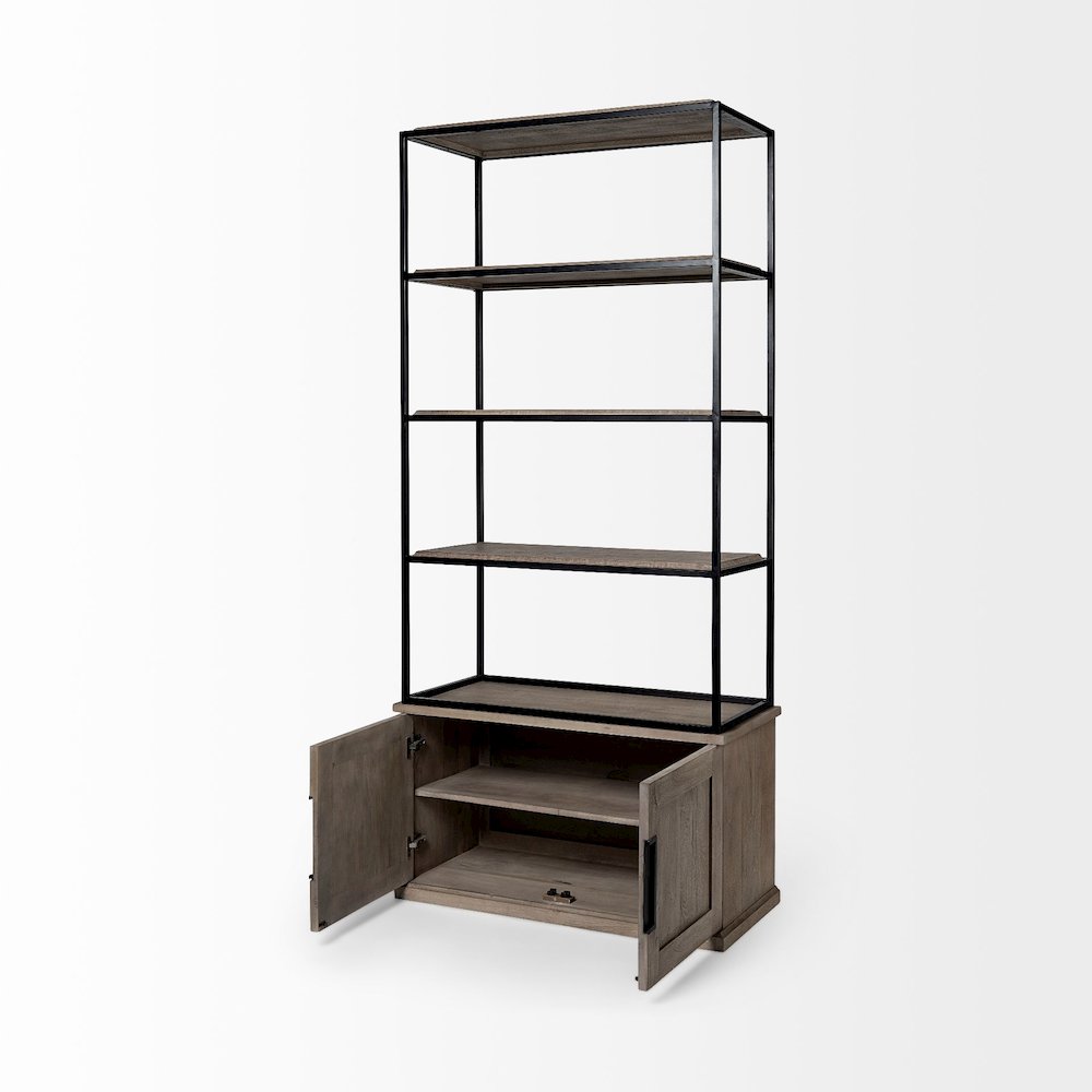 Light Brown Wood And Iron Three Shelf Shelving Unit 41.5L X 18.5W X 9. Picture 7