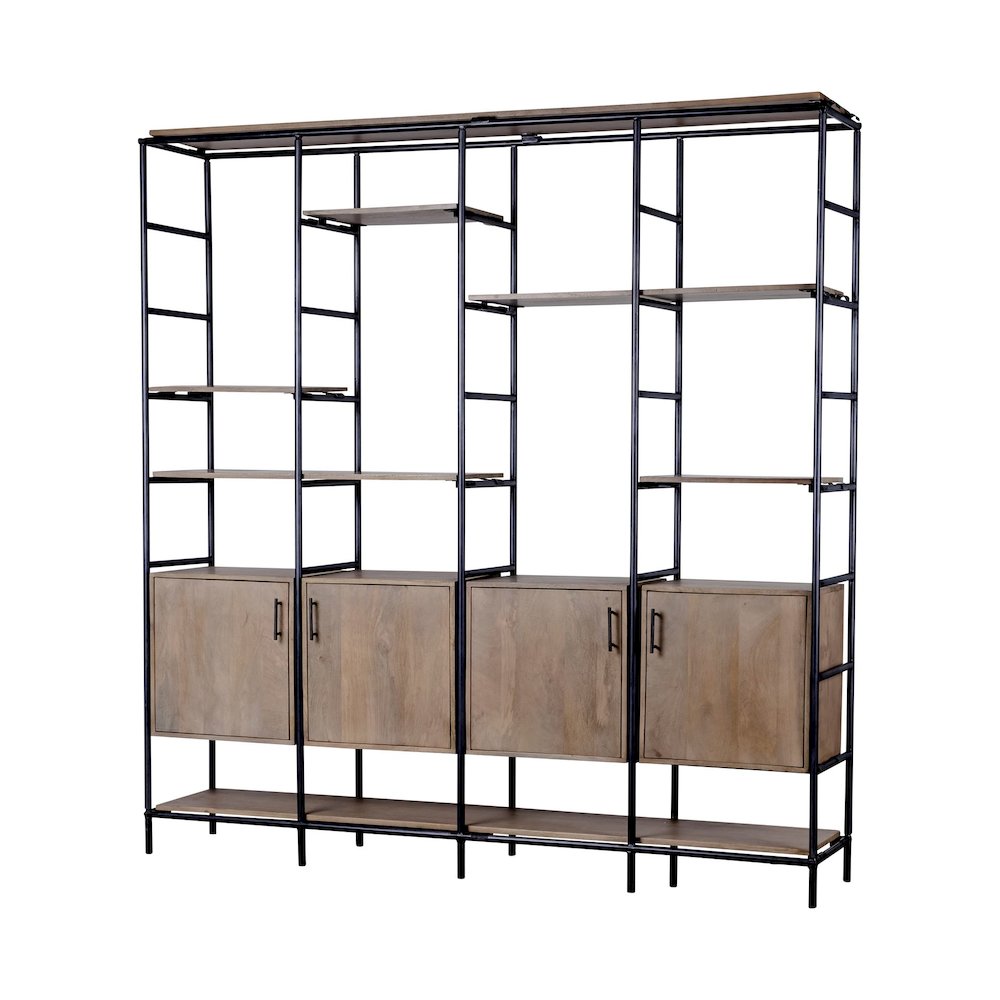 Medium Brown Wood And Metal Multi-Shelf Shelving Unit. Picture 1