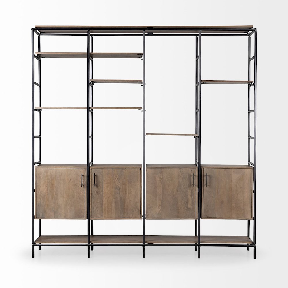 Medium Brown Wood And Metal Multi-Shelf Shelving Unit. Picture 3