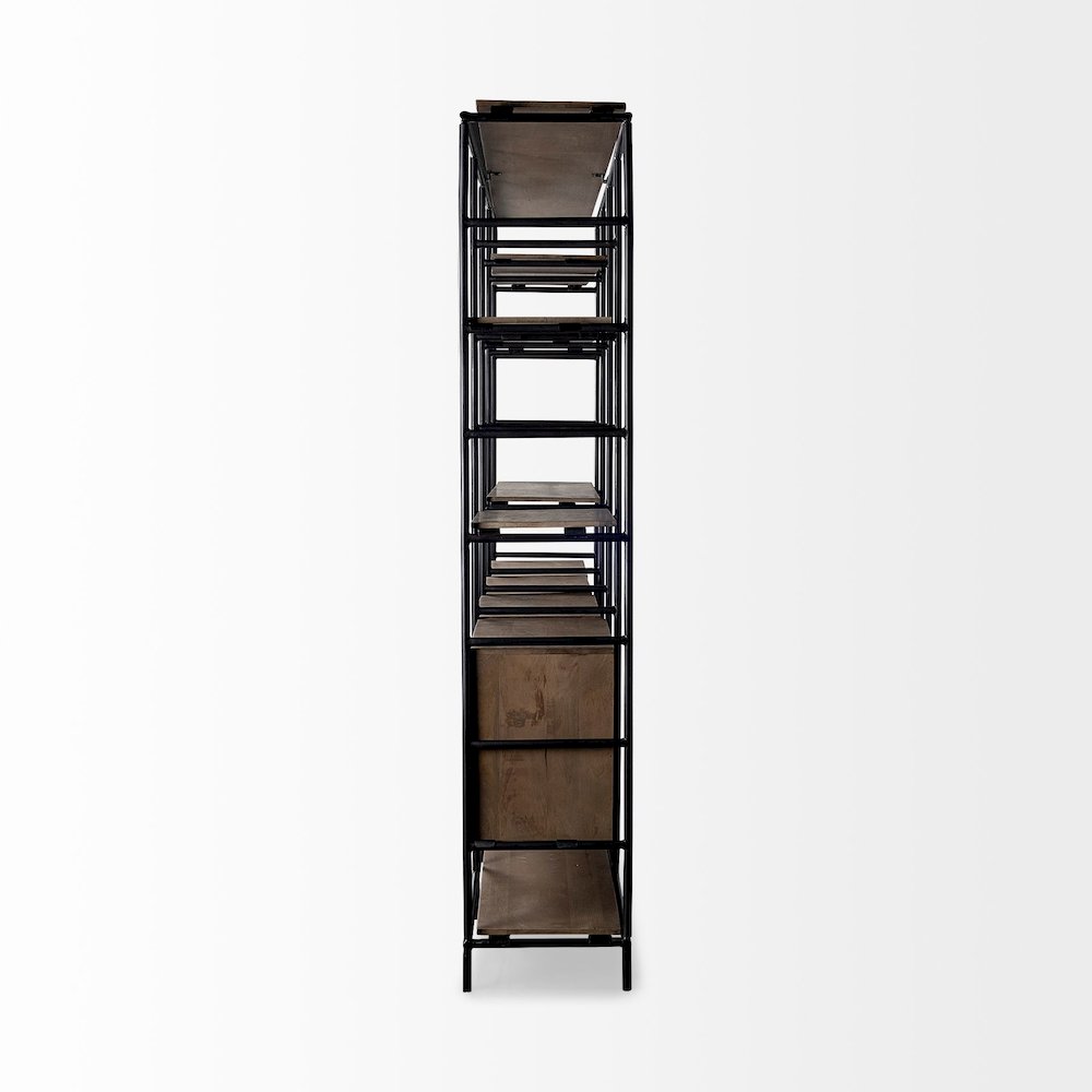 Medium Brown Wood And Metal Multi-Shelf Shelving Unit. Picture 4