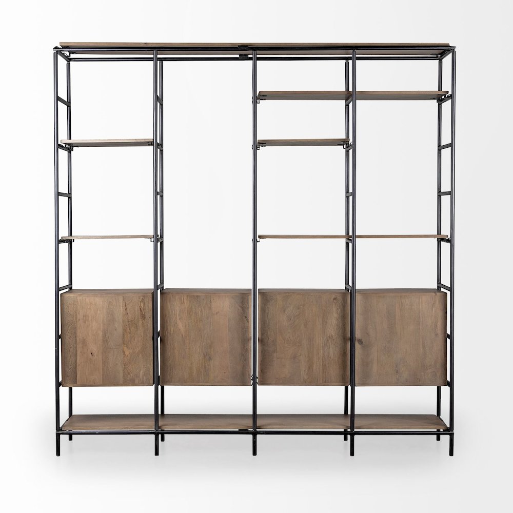 Medium Brown Wood And Metal Multi-Shelf Shelving Unit. Picture 5