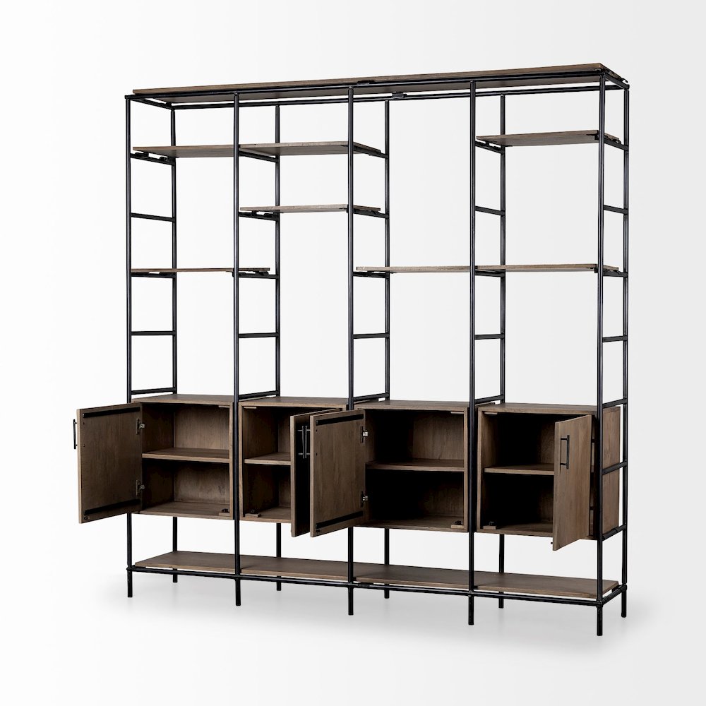 Medium Brown Wood And Metal Multi-Shelf Shelving Unit. Picture 6
