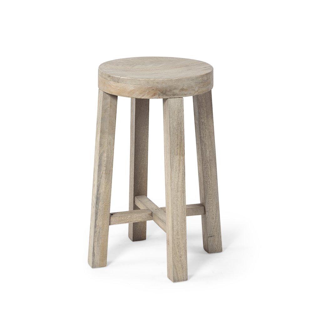 26" Total Height White Washed Wood Stool. Picture 1