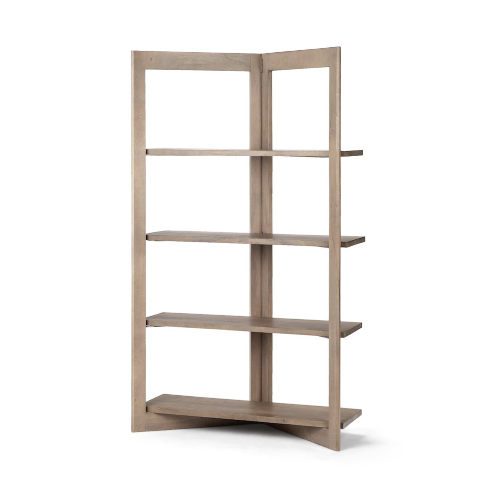 Light Brown Wood Four Shelf Shelving Unit. Picture 1