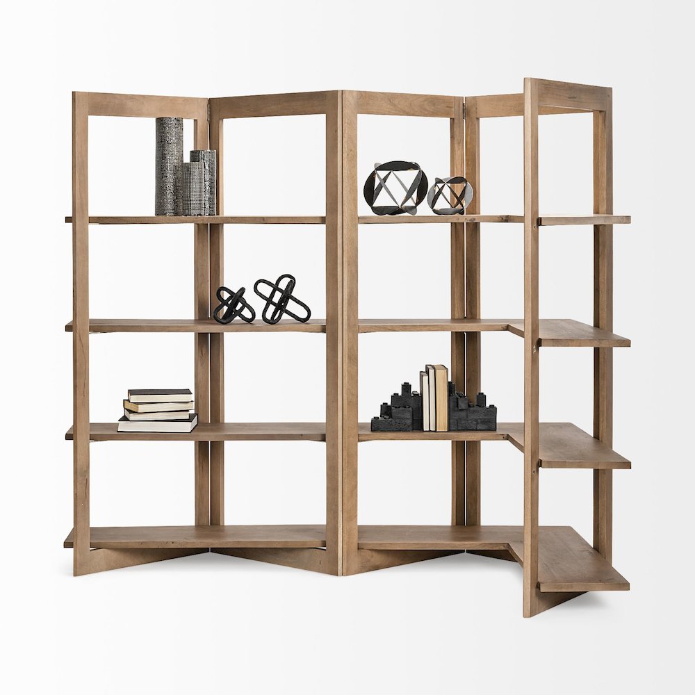 Light Brown Wood Four Shelf Shelving Unit. Picture 2