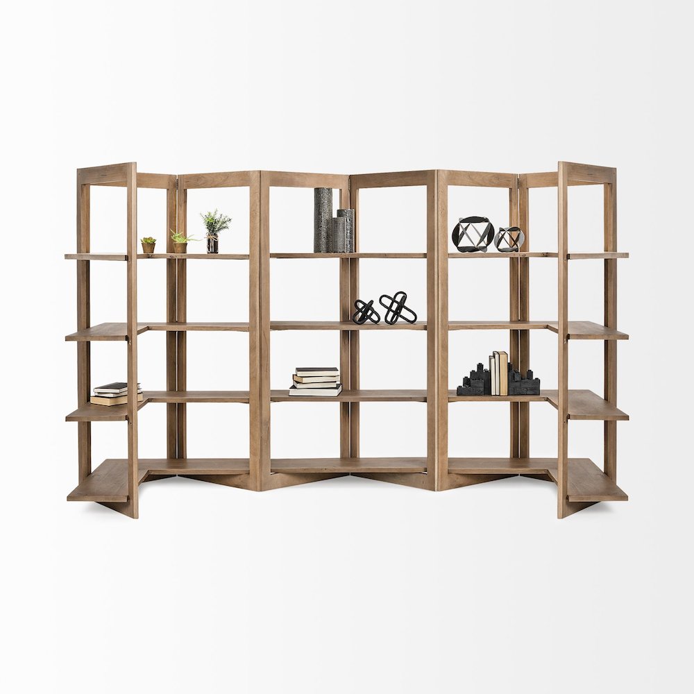 Light Brown Wood Four Shelf Shelving Unit. Picture 3