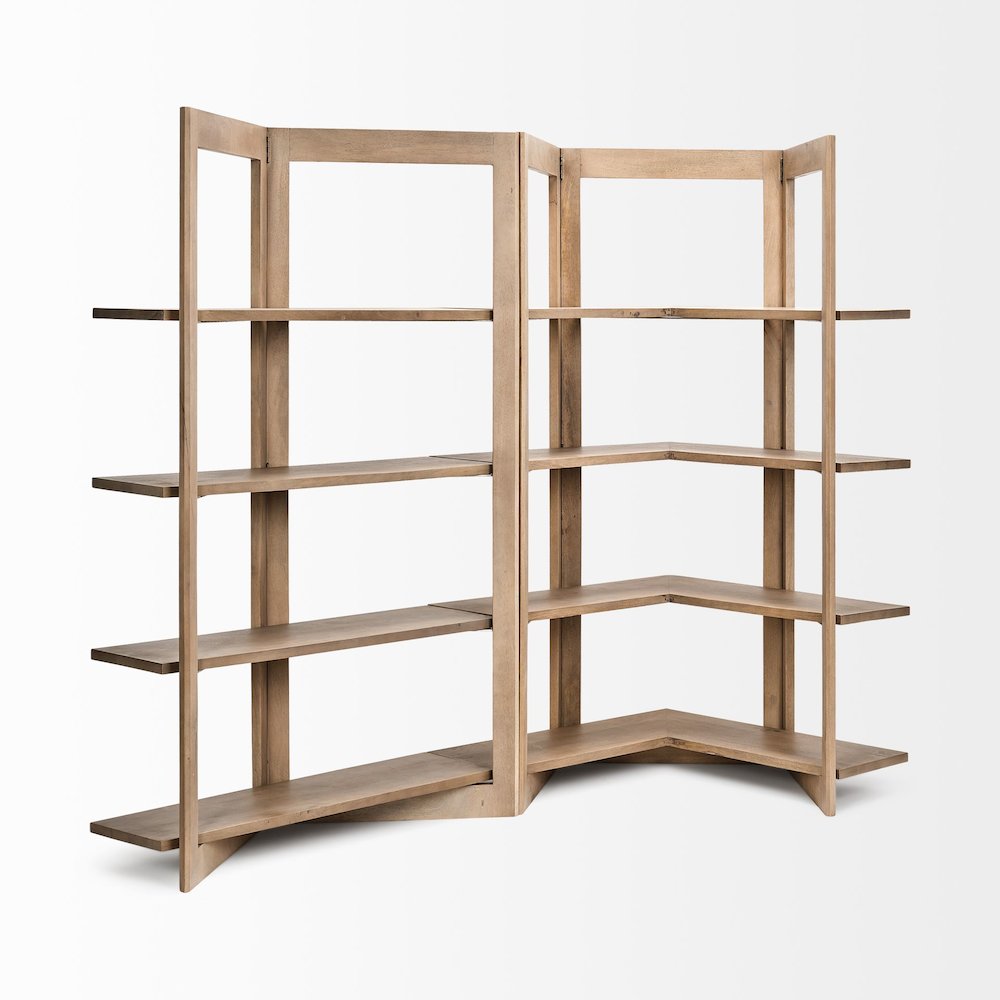 Light Brown Wood Four Shelf Shelving Unit. Picture 4