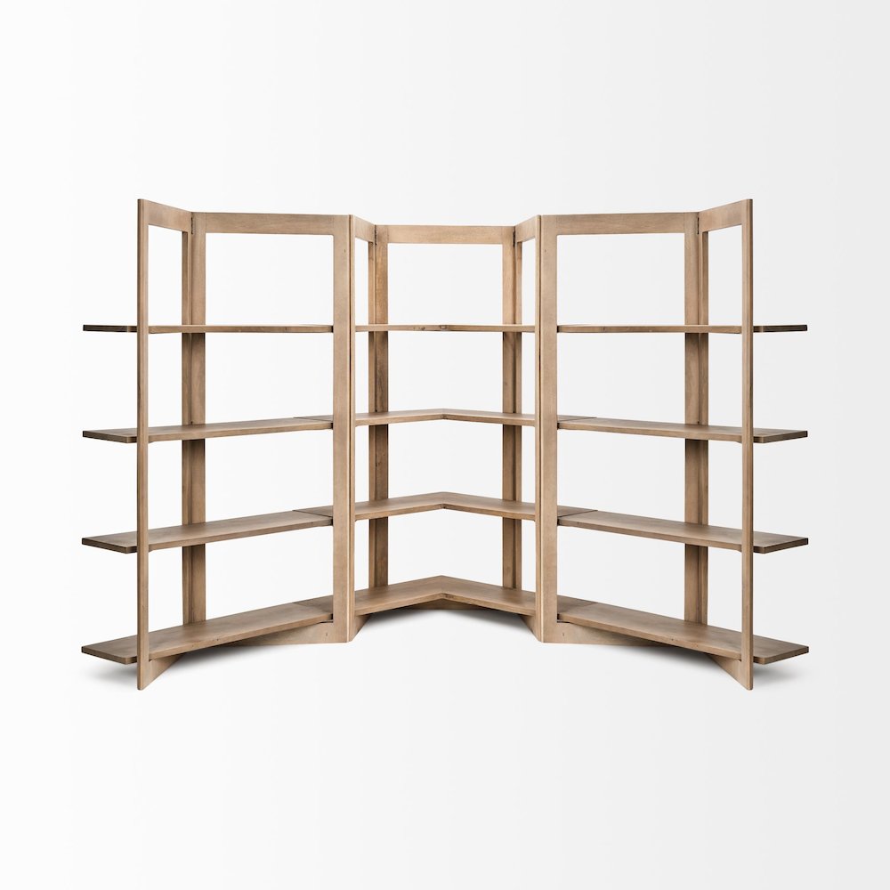 Light Brown Wood Four Shelf Shelving Unit. Picture 5