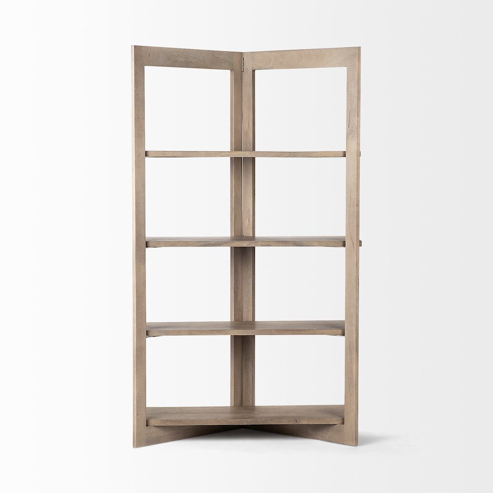 Light Brown Wood Four Shelf Shelving Unit. Picture 6