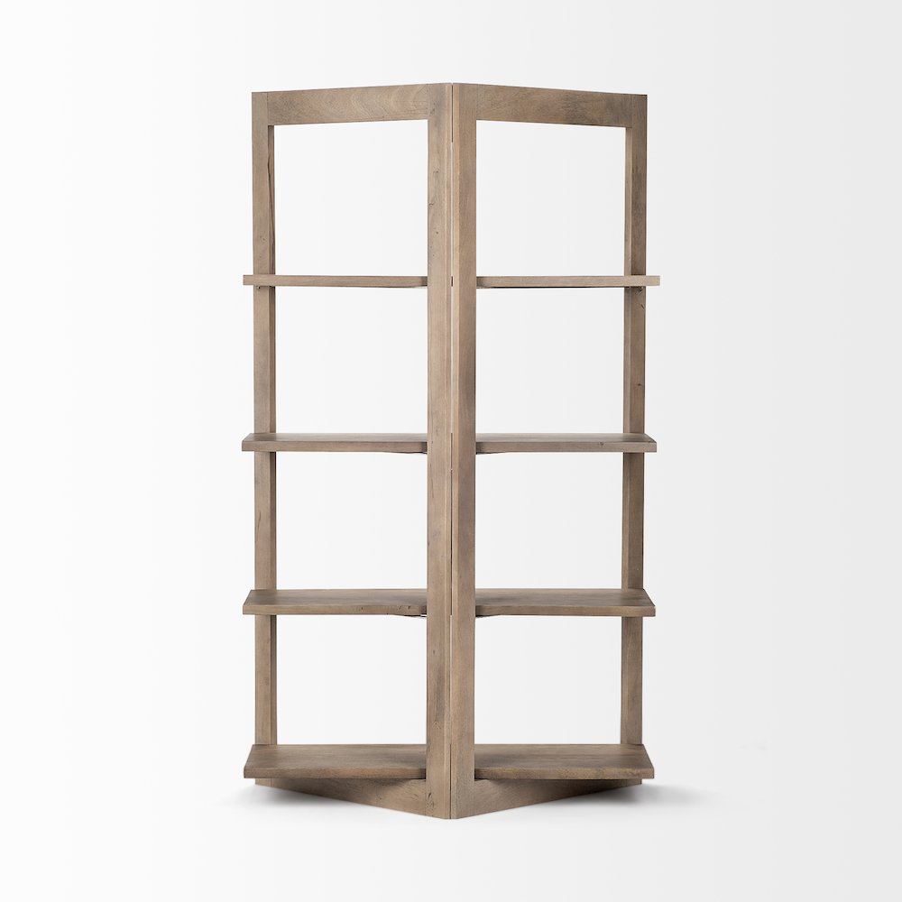 Light Brown Wood Four Shelf Shelving Unit. Picture 8