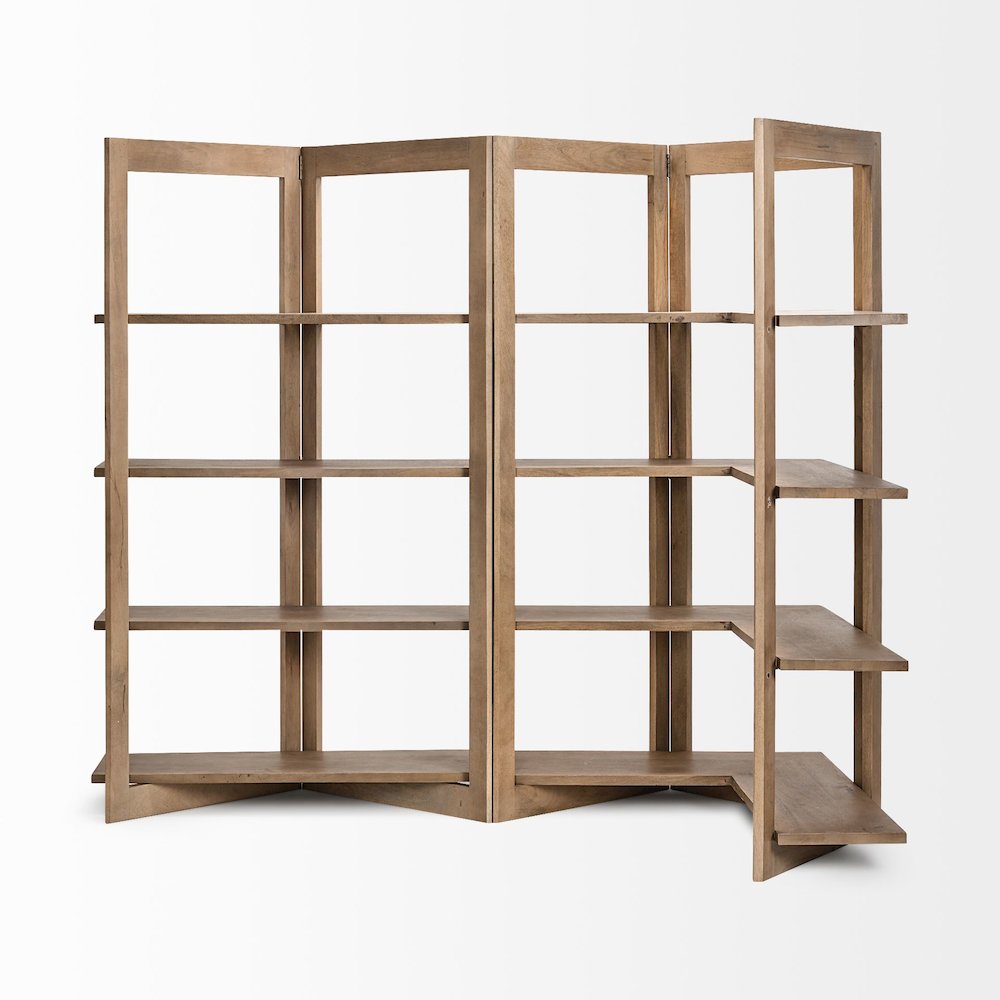 Light Brown Wood Four Shelf Shelving Unit. Picture 11