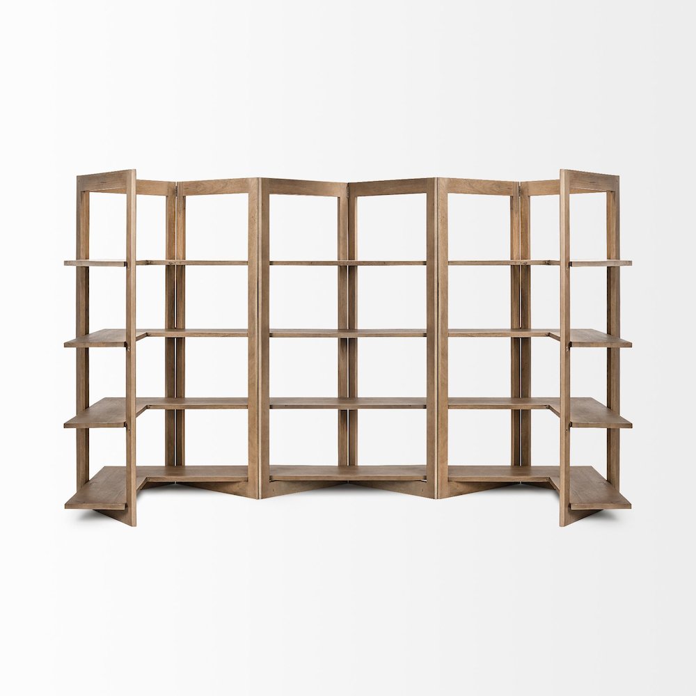 Light Brown Wood Four Shelf Shelving Unit. Picture 12