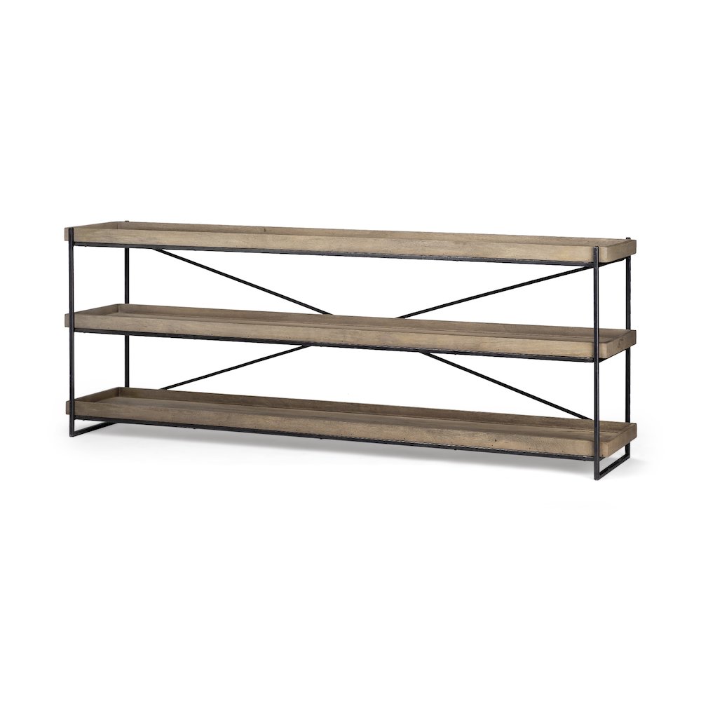 80L X 16W Brown Wood And Black Iron Console Table. Picture 1