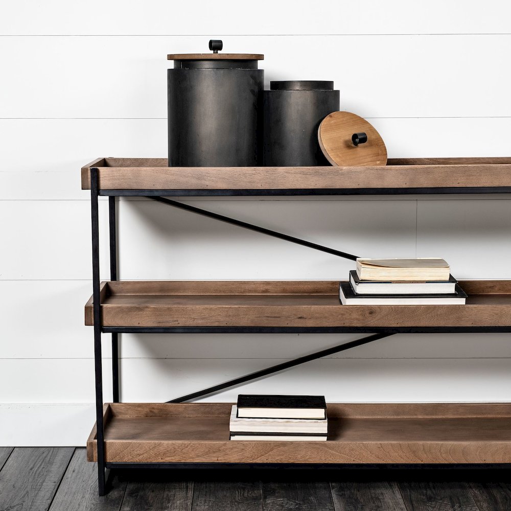 80L X 16W Brown Wood And Black Iron Console Table. Picture 4