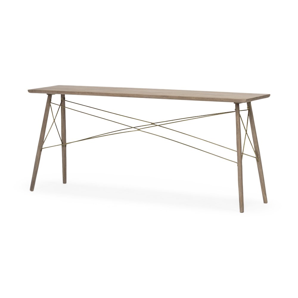 66L X 16W Brown Wooden Cross Braced Console Table. Picture 1