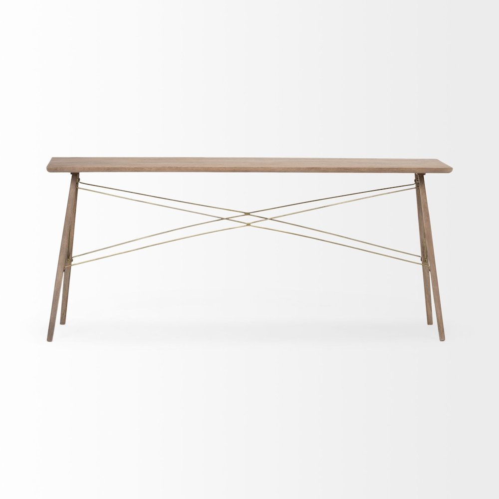 66L X 16W Brown Wooden Cross Braced Console Table. Picture 3