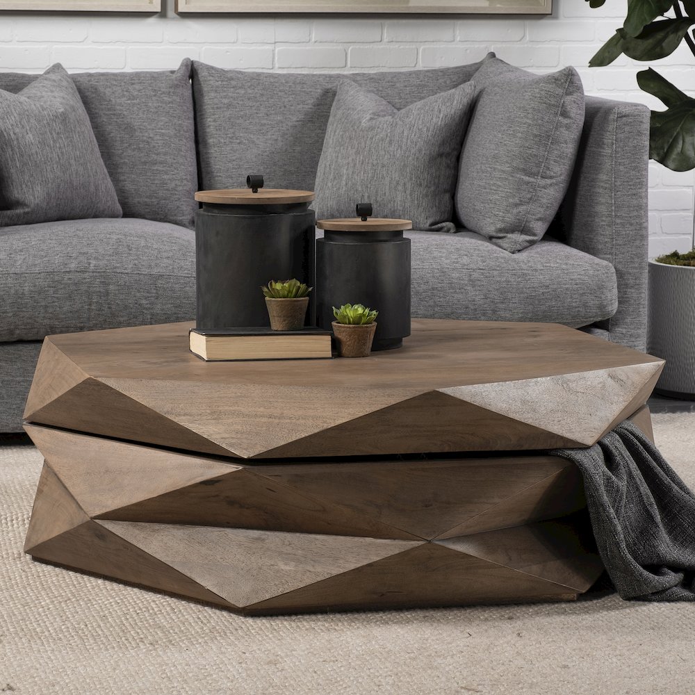 Hexagonal Hinged Solid Wood Top And Base Coffee Table. Picture 3