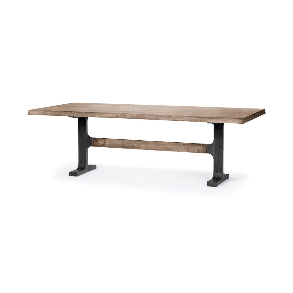 Rectangular Brown Solid Wood Top Black Metal Base Dining Table. Picture 1