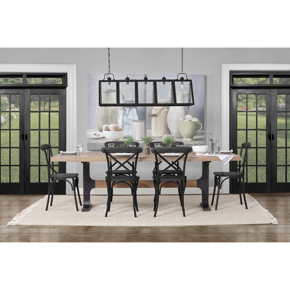 Rectangular Brown Solid Wood Top Black Metal Base Dining Table. Picture 2