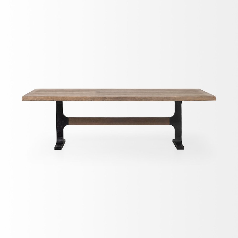 Rectangular Brown Solid Wood Top Black Metal Base Dining Table. Picture 3