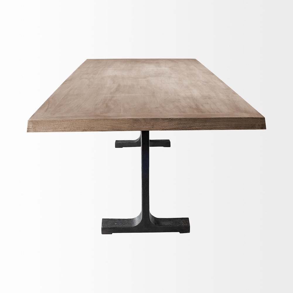 Rectangular Brown Solid Wood Top Black Metal Base Dining Table. Picture 4