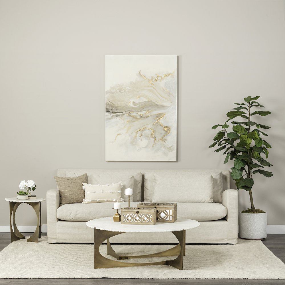 21L X 21W X 21H Round Live-Edge Marble Top And Gold Metal Base Side/End Table. Picture 3
