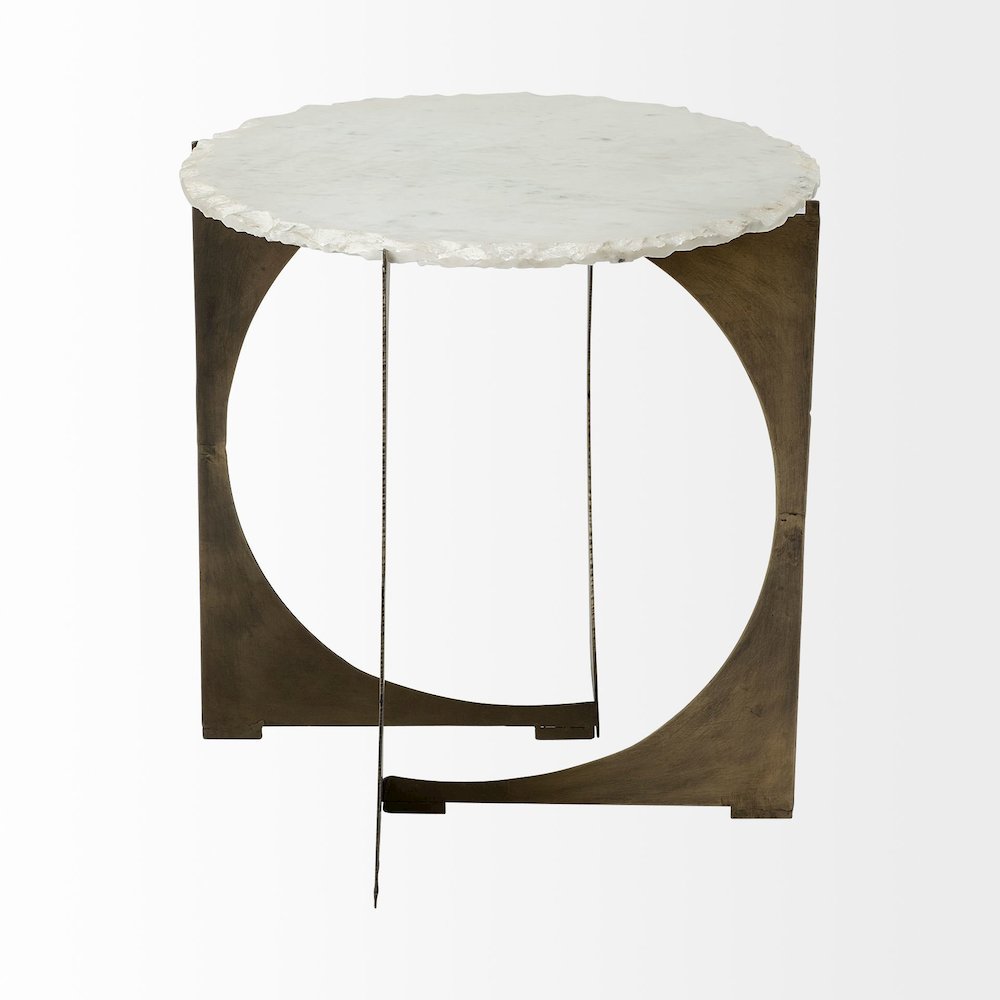 21L X 21W X 21H Round Live-Edge Marble Top And Gold Metal Base Side/End Table. Picture 6