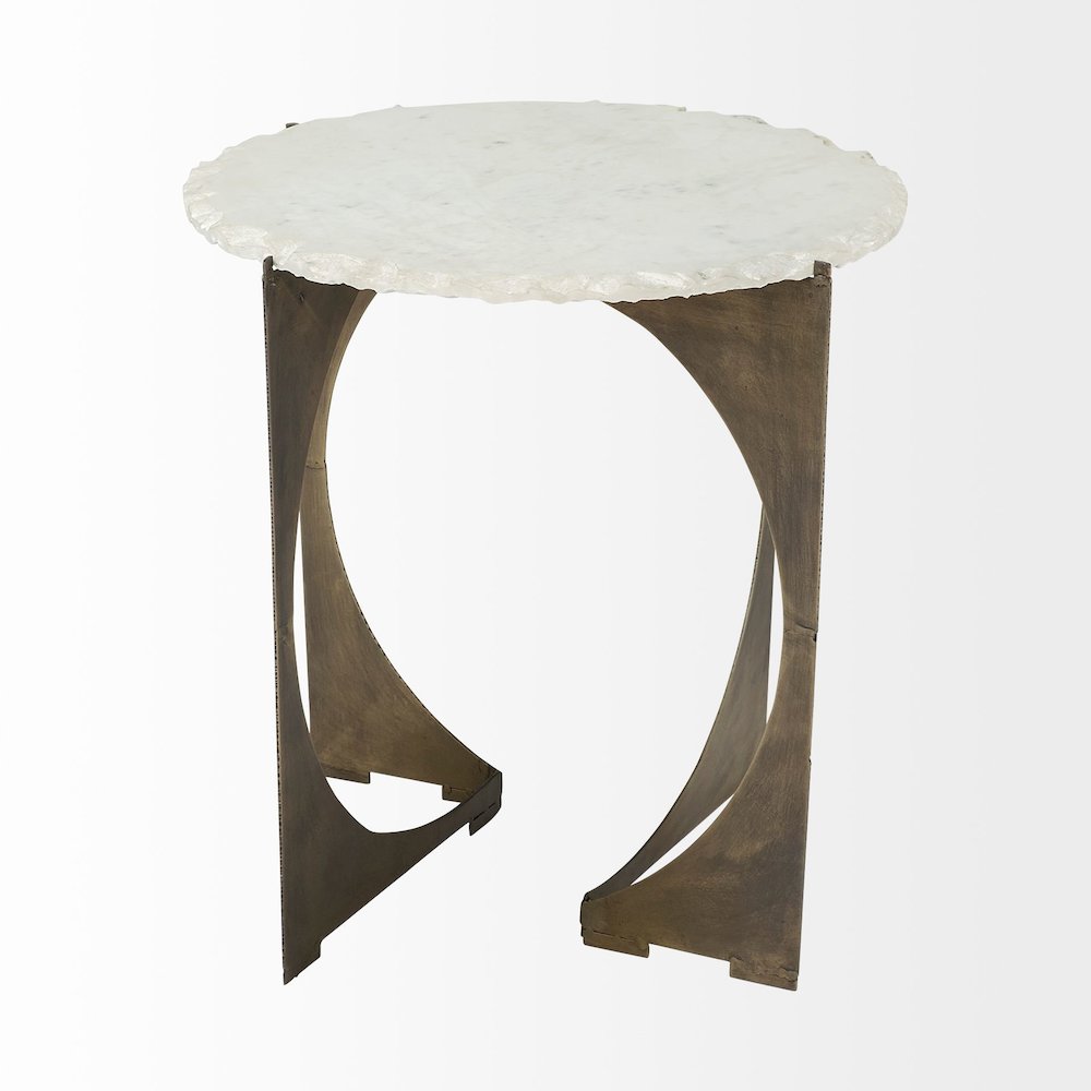 21L X 21W X 21H Round Live-Edge Marble Top And Gold Metal Base Side/End Table. Picture 7