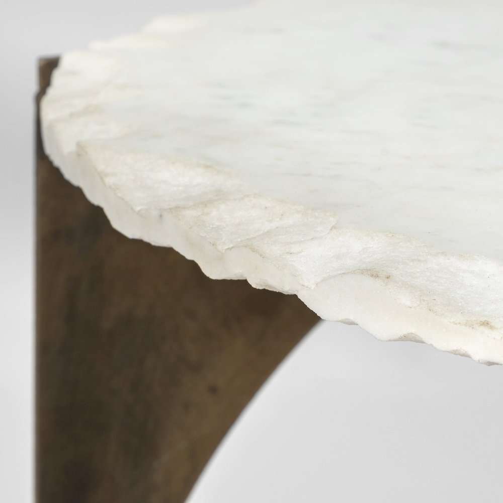 21L X 21W X 21H Round Live-Edge Marble Top And Gold Metal Base Side/End Table. Picture 10