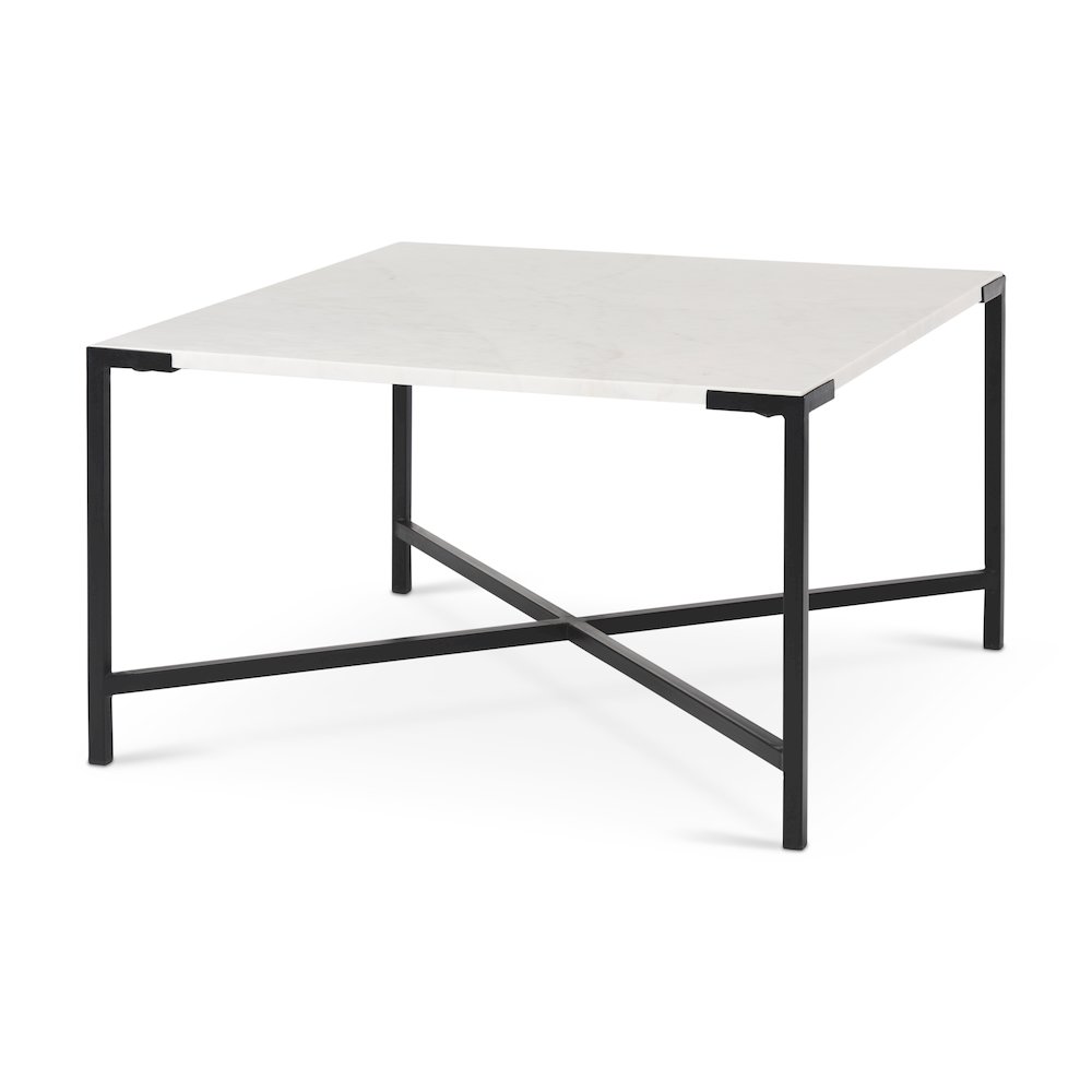 30X30 White Marble Top Black Metal Base Coffee Table. Picture 1