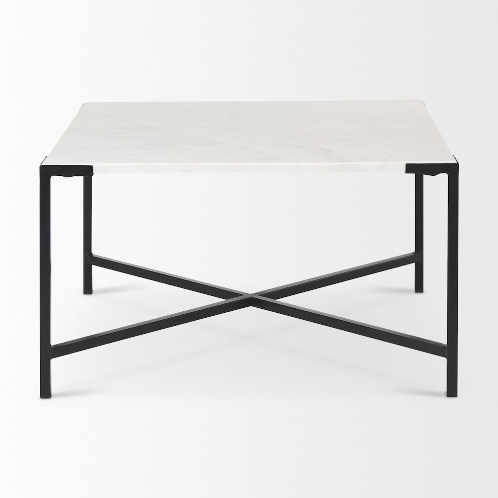 30X30 White Marble Top Black Metal Base Coffee Table. Picture 6
