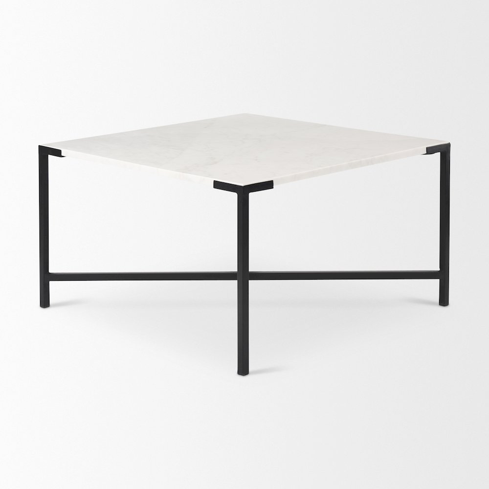 30X30 White Marble Top Black Metal Base Coffee Table. Picture 7