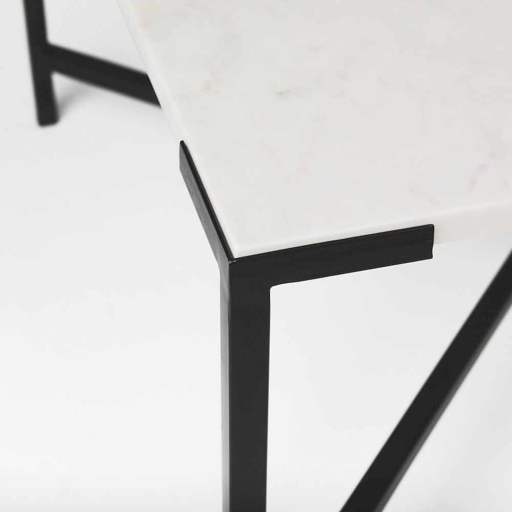 30X30 White Marble Top Black Metal Base Coffee Table. Picture 9
