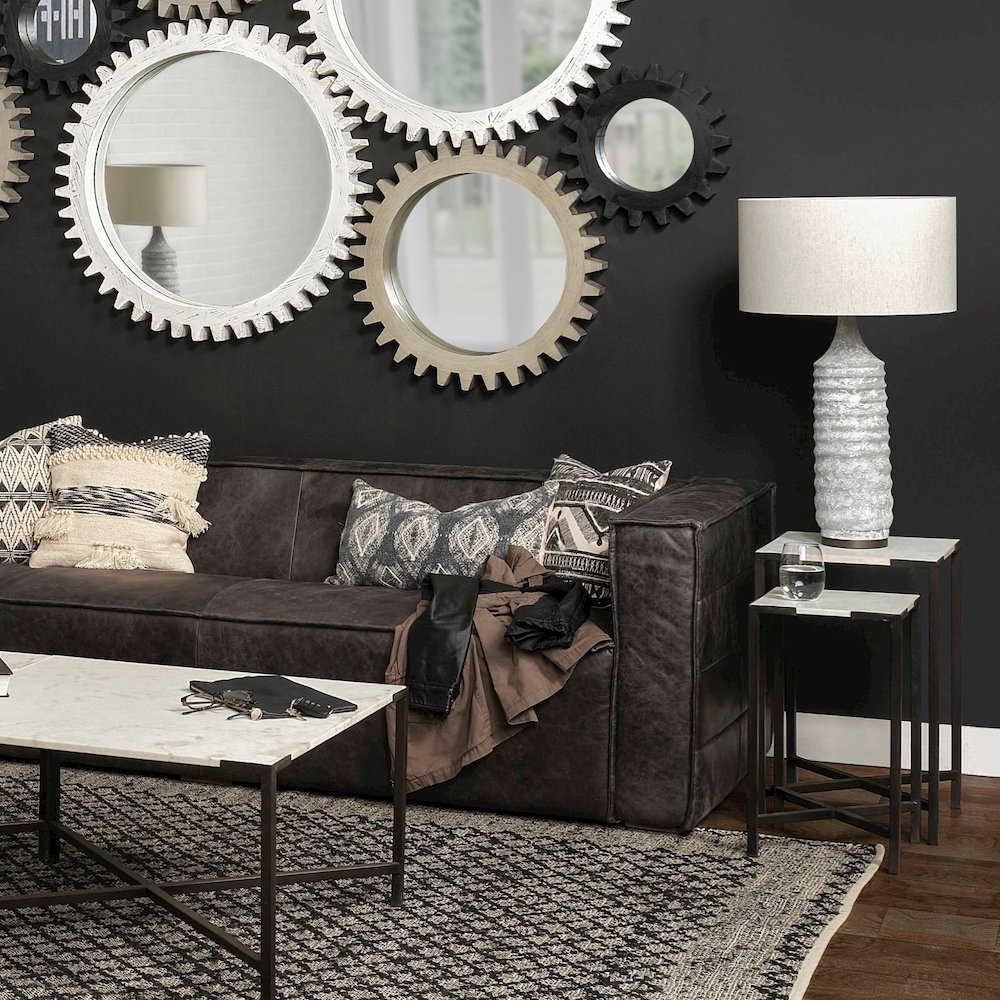 (Set Of 2) 15L X 15W; 12L X 12W White Marbleblack Iron Frame Accent Tables. Picture 8