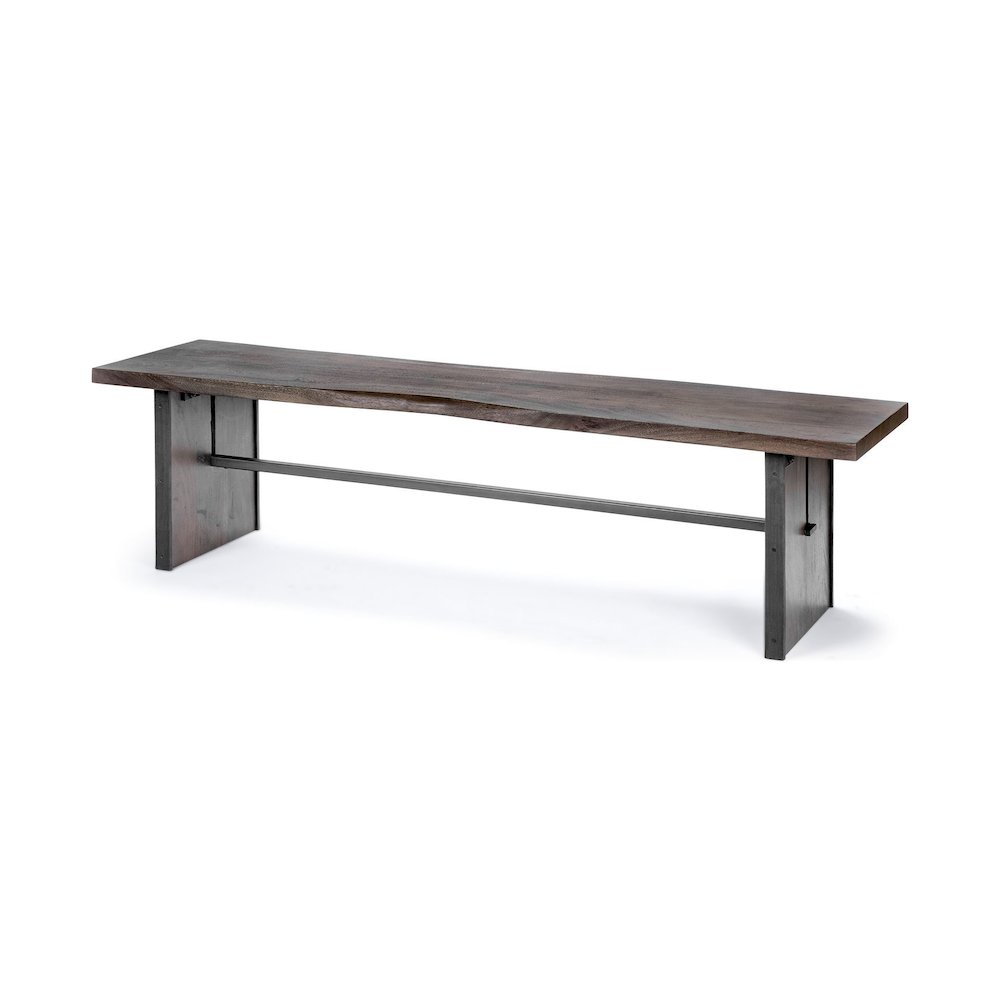70L X 17W Brown Live-Edge Wooden Dining Bench. Picture 1