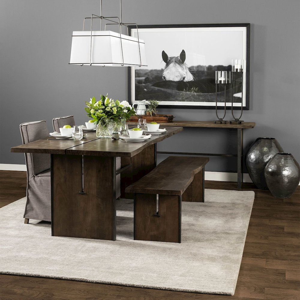 70L X 17W Brown Live-Edge Wooden Dining Bench. Picture 2