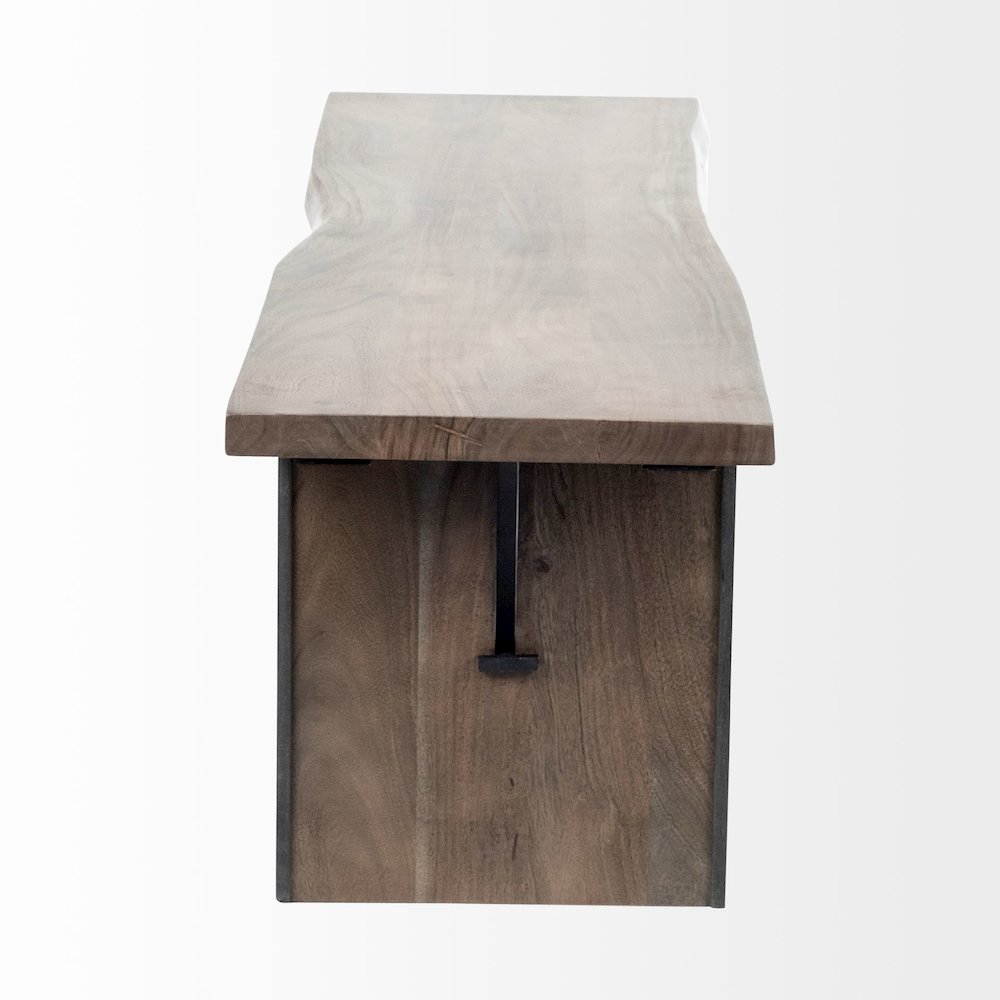 70L X 17W Brown Live-Edge Wooden Dining Bench. Picture 4