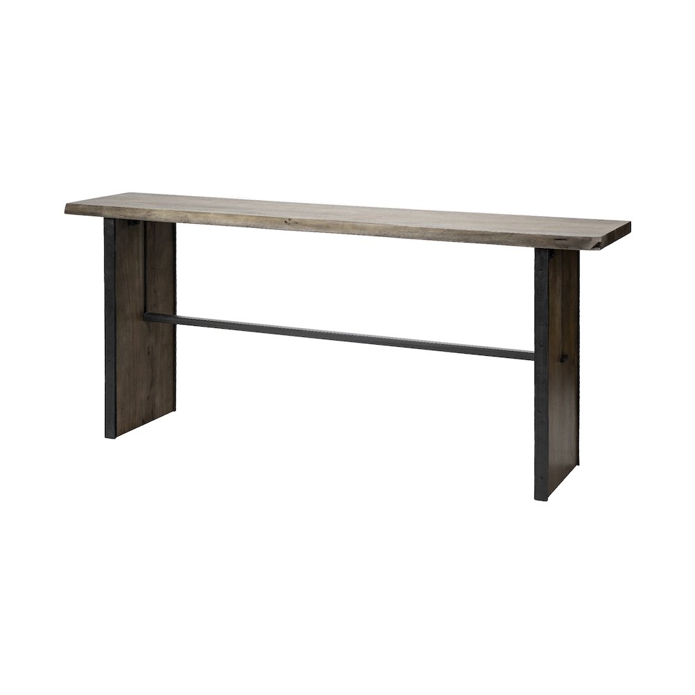 Live-Edge Wooden Brown Console Table. Picture 1