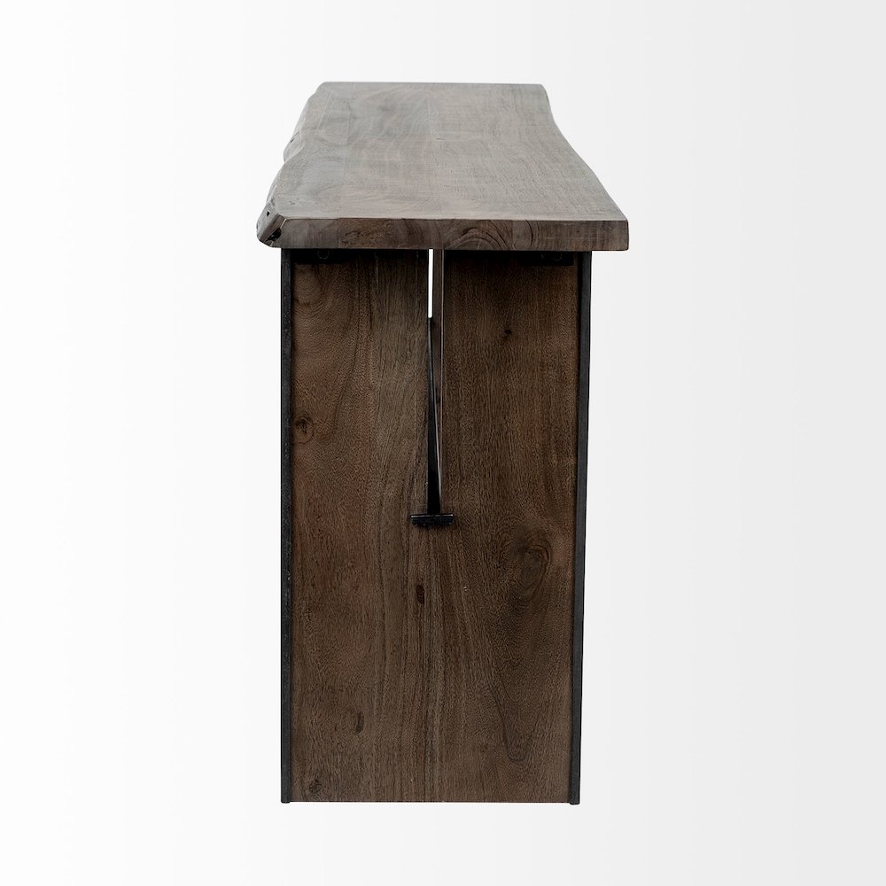 Live-Edge Wooden Brown Console Table. Picture 4
