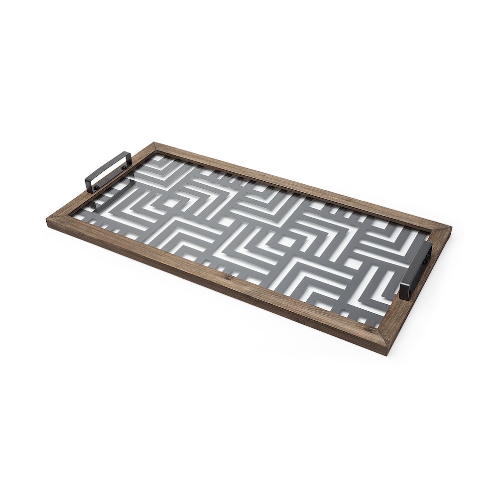Fantuz 32L x 16W Gray Metal, Wood and Glass Serving Tray. Picture 1