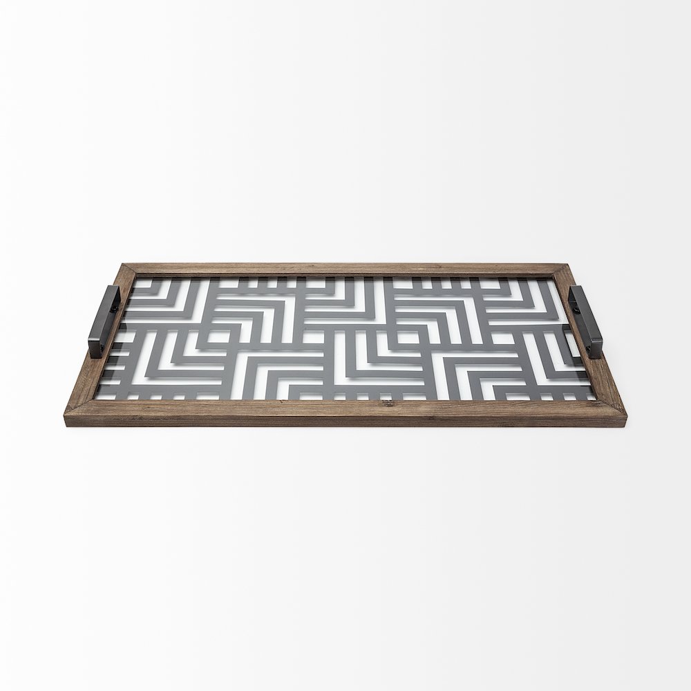 Fantuz 32L x 16W Gray Metal, Wood and Glass Serving Tray. Picture 3