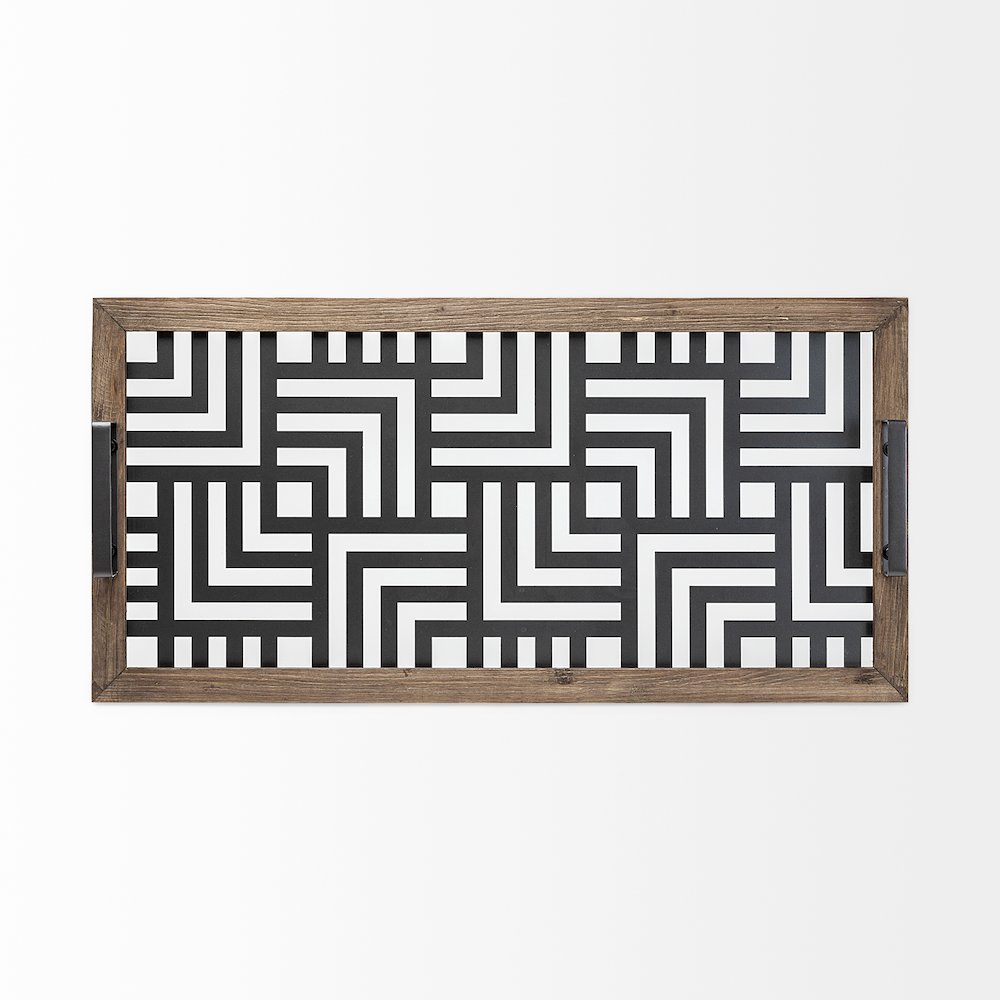 Fantuz 32L x 16W Gray Metal, Wood and Glass Serving Tray. Picture 4