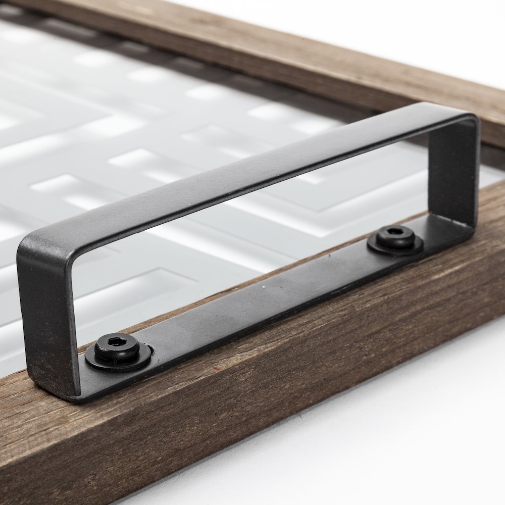 Fantuz 32L x 16W Gray Metal, Wood and Glass Serving Tray. Picture 6